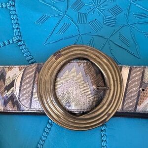 Geometric Pattern Belt with Brass Buckle